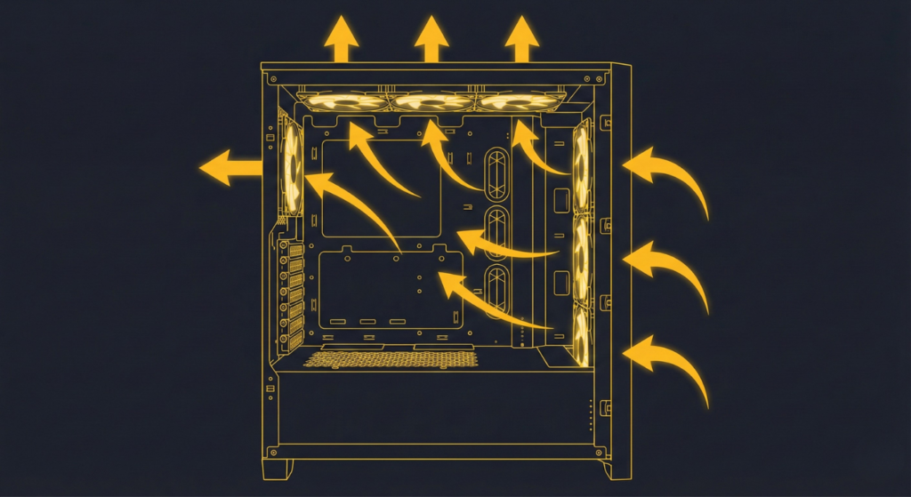 Recommended fan airflow configuration for optimal cooling in Corsair 3500X PC case