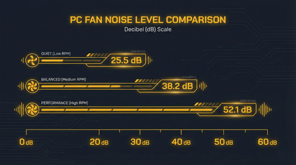 Fan noise comparison between Corsair RS120, Arctic P12, and Noctua NF-F12 PC fans