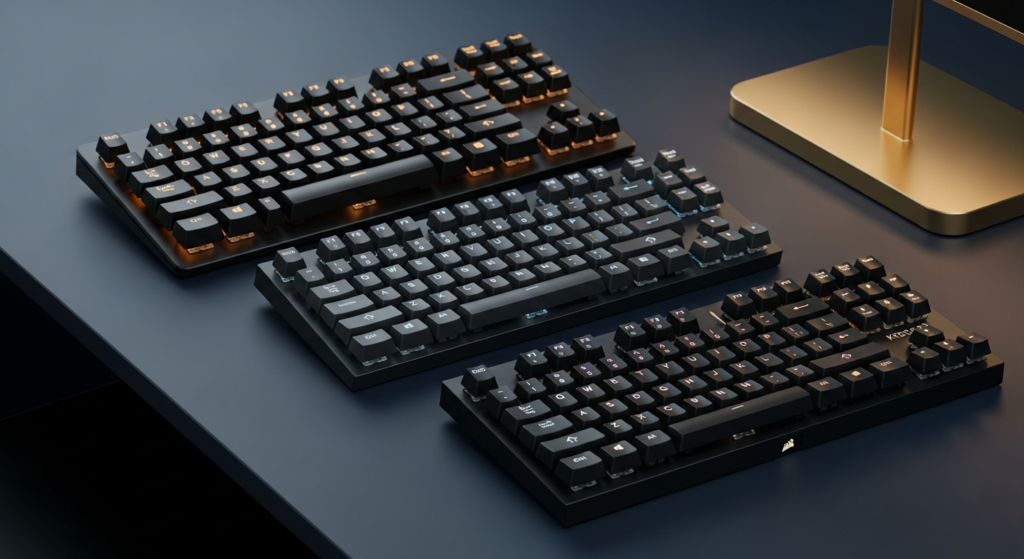 Side-by-side comparison of Corsair K65 keyboard lineup.