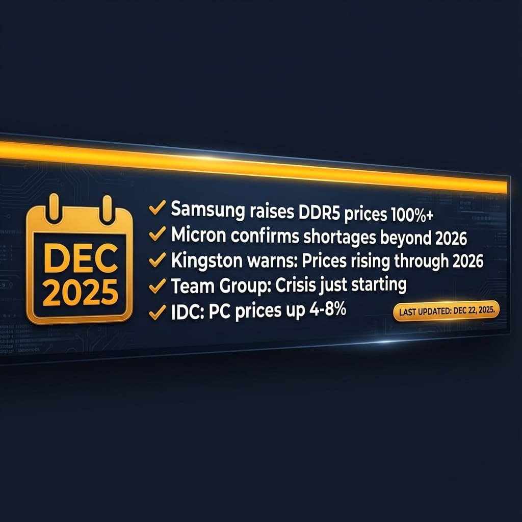 December 2025 RAM price updates: Samsung raises DDR5 100%+, Micron confirms shortages beyond 2026